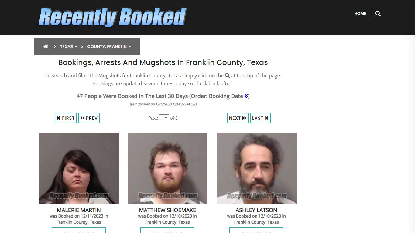 Recent bookings, Arrests, Mugshots in Franklin County, Texas